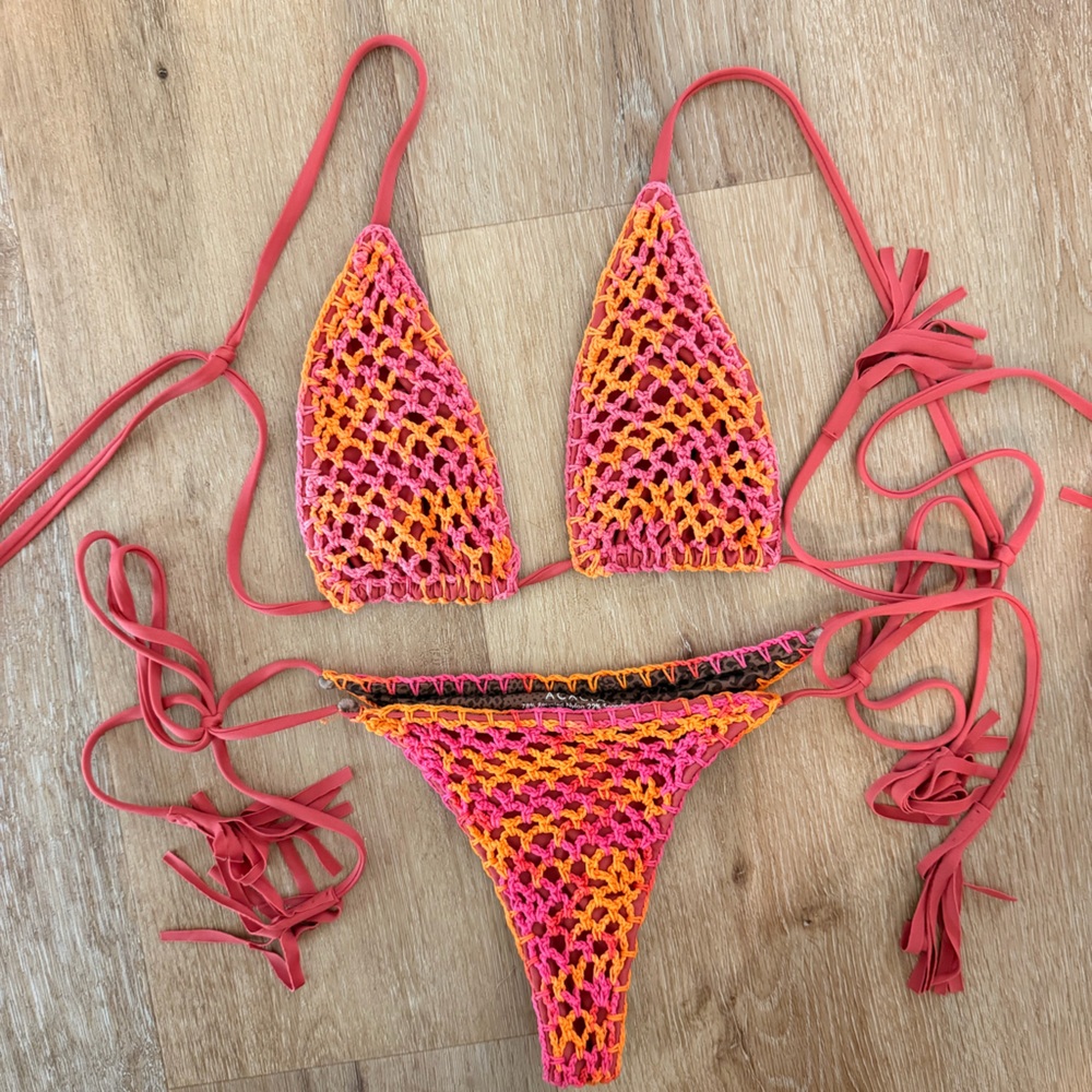 Acacia Swimwear Pink and Orange Crochet Bikini